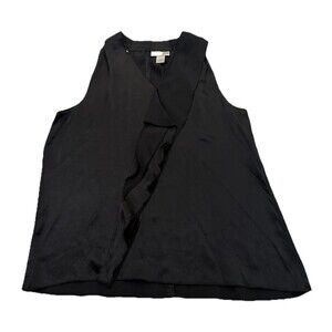 Kenar Women's 100% Silk Neck Tank Ruffle Blouse Black Size L camisole y2k